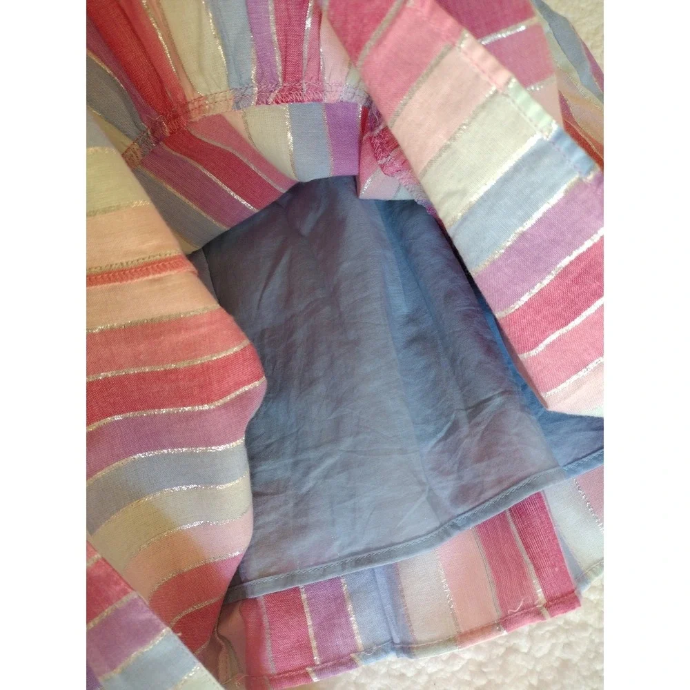 J. CREW Dress‎ Woman M PINK/ Silver Striped Belted Ruffled Long Sleeve Lined